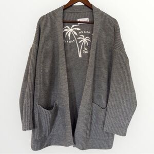 The Beach People The Twin Palms Gray Cable Knit Open Cardigan Sweater M/L